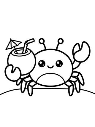 Caranguejo Kawaii Tomando Água de Coco para colorir Desenho de Caranguejo Kawaii Tomando Água de Coco para colorir e imprimir grátis