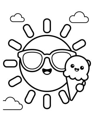 Sol de Verão Tomando Sorvete para colorir Desenho de Sol de Verão Tomando Sorvete para colorir e imprimir grátis