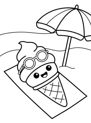 Sorvete Fofo na Praia para colorir Desenho de Sorvete Fofo na Praia para colorir e imprimir grátis