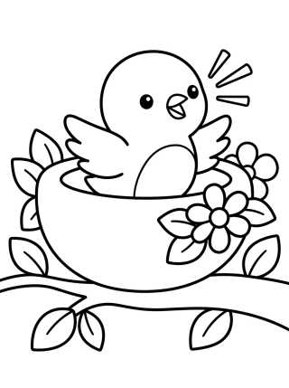 Passarinho no Ninho Florido para colorir Desenho de Passarinho no Ninho Florido para colorir e imprimir grátis