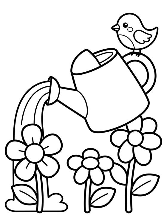 Regador de Flores e Passarinho para colorir Desenho de Regador de Flores e Passarinho para colorir e imprimir grátis