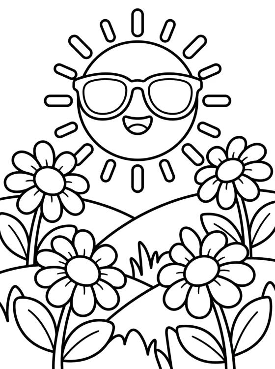 Sol Brilhando nas Margaridas para colorir Desenho de Sol Brilhando nas Margaridas para colorir e imprimir grátis