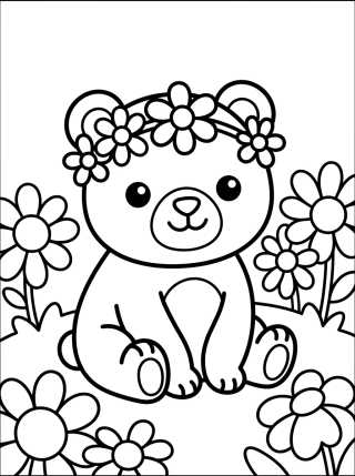 Ursinho no Campo de Flores para colorir Desenho de Ursinho no Campo de Flores para colorir e imprimir grátis