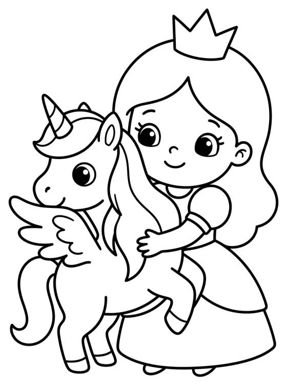 Princesa e o Unicórnio Fofo para colorir Desenho de Princesa e o Unicórnio Fofo para colorir e imprimir grátis