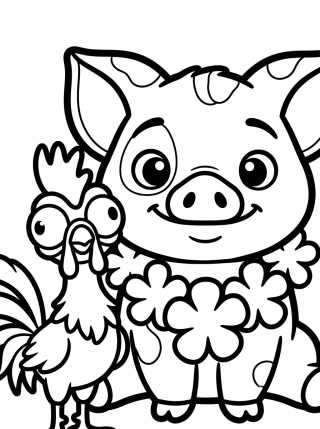 Pua e Hei Hei com Colar de Flores para colorir Desenho de Pua e Hei Hei com Colar de Flores para colorir e imprimir grátis