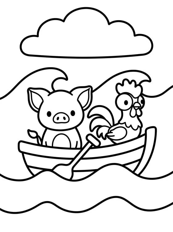 Pua e Hei Hei Navegando no Barco para colorir Desenho de Pua e Hei Hei Navegando no Barco para colorir e imprimir grátis