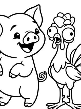 Pua Rindo e Hei Hei Confuso para colorir Desenho de Pua Rindo e Hei Hei Confuso para colorir e imprimir grátis