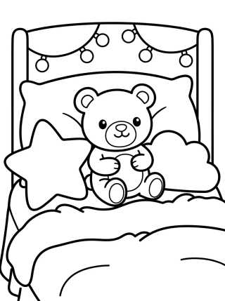 Cama Fofinha com Ursinho para colorir Desenho de Cama Fofinha com Ursinho para colorir e imprimir grátis