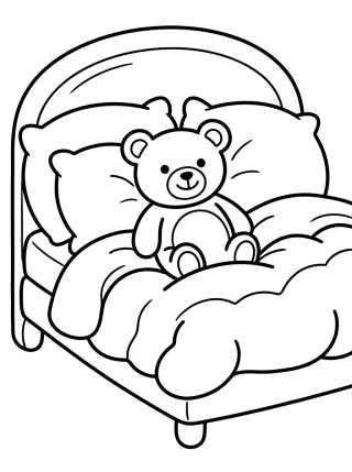 Cama Fofinha com Ursinho de Pelúcia para colorir Desenho de Cama Fofinha com Ursinho de Pelúcia para colorir e imprimir grátis