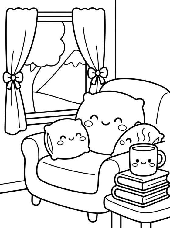 Cantinho de Leitura Aconchegante para colorir Desenho de Cantinho de Leitura Aconchegante para colorir e imprimir grátis