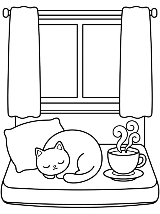 Cantinho de Leitura na Janela para colorir Desenho de Cantinho de Leitura na Janela para colorir e imprimir grátis