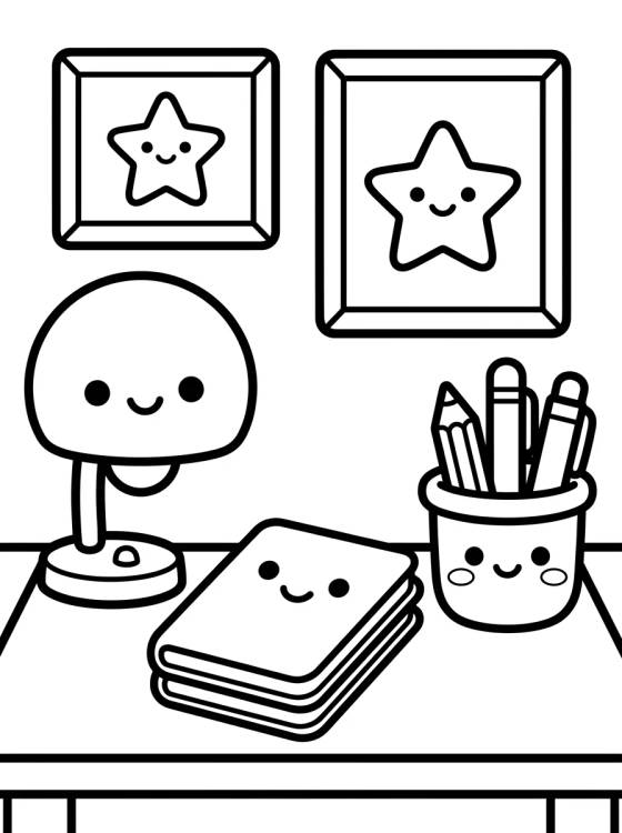Escrivaninha de Estudos Kawaii para colorir Desenho de Escrivaninha de Estudos Kawaii para colorir e imprimir grátis