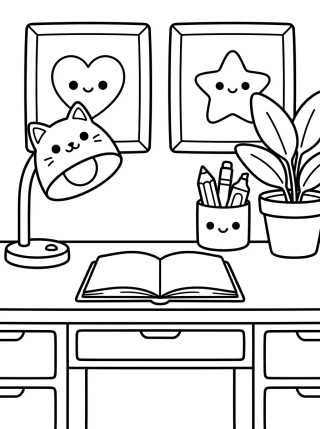 Escrivaninha Fofa e Organizada para colorir Desenho de Escrivaninha Fofa e Organizada para colorir e imprimir grátis