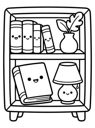 Estante de Livros Fofinha para colorir Desenho de Estante de Livros Fofinha para colorir e imprimir grátis