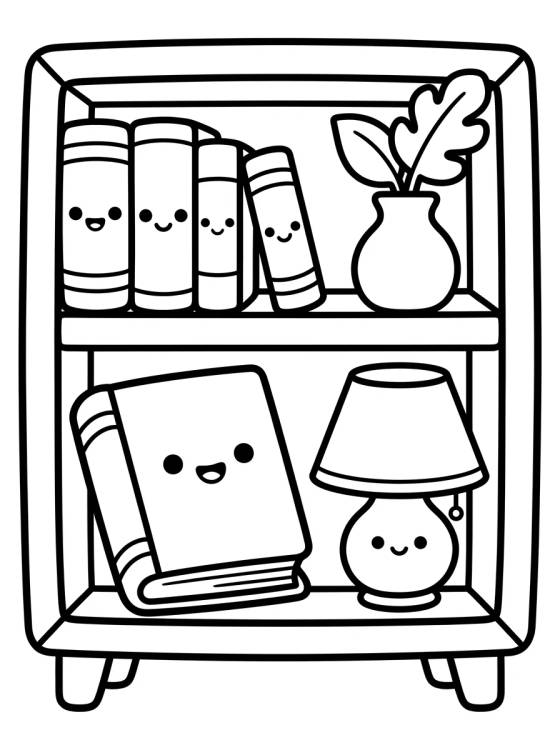 Estante de Livros Fofinha para colorir Desenho de Estante de Livros Fofinha para colorir e imprimir grátis