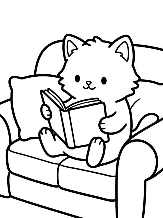 Gatinho Lendo no Sofá para colorir Desenho de Gatinho Lendo no Sofá para colorir e imprimir grátis