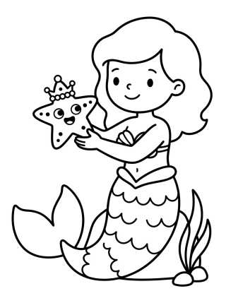Sereiata Brincando com Estrelas do Mar para colorir Desenho de Sereiata Brincando com Estrelas do Mar para colorir e imprimir grátis