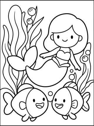 Sereiata Nadando com Amigos Peixinhos para colorir Desenho de Sereiata Nadando com Amigos Peixinhos para colorir e imprimir grátis