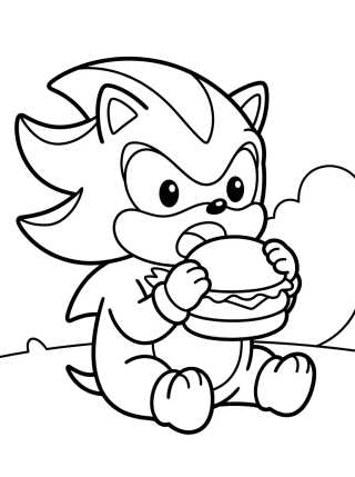 Shadow Comendo Hambúrguer para colorir Desenho de Shadow Comendo Hambúrguer para colorir e imprimir grátis