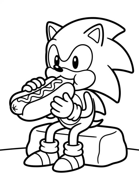 Sonic Comendo Cachorro-Quente para colorir Desenho de Sonic Comendo Cachorro-Quente para colorir e imprimir grátis