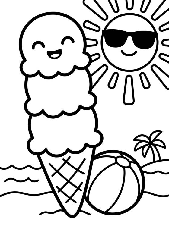 Casquinha de Sorvete Fofa de Verão para colorir Desenho de Casquinha de Sorvete Fofa de Verão para colorir e imprimir grátis