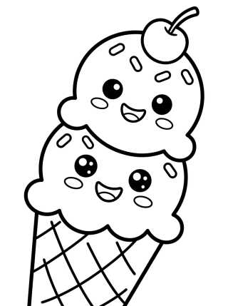 Casquinha de Sorvete Kawaii Sorridente para colorir Desenho de Casquinha de Sorvete Kawaii Sorridente para colorir e imprimir grátis