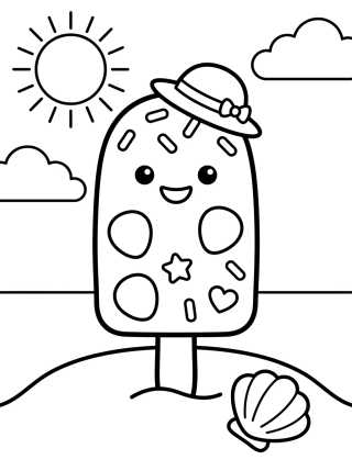 Picolé Sorridente na Praia para colorir Desenho de Picolé Sorridente na Praia para colorir e imprimir grátis