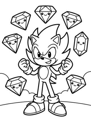 Super Sonic com as Esmeraldas do Caos para colorir Desenho de Super Sonic com as Esmeraldas do Caos para colorir e imprimir grátis