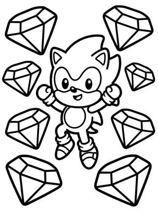 Super Sonic com Esmeraldas do Caos para colorir Desenho de Super Sonic com Esmeraldas do Caos para colorir e imprimir grátis