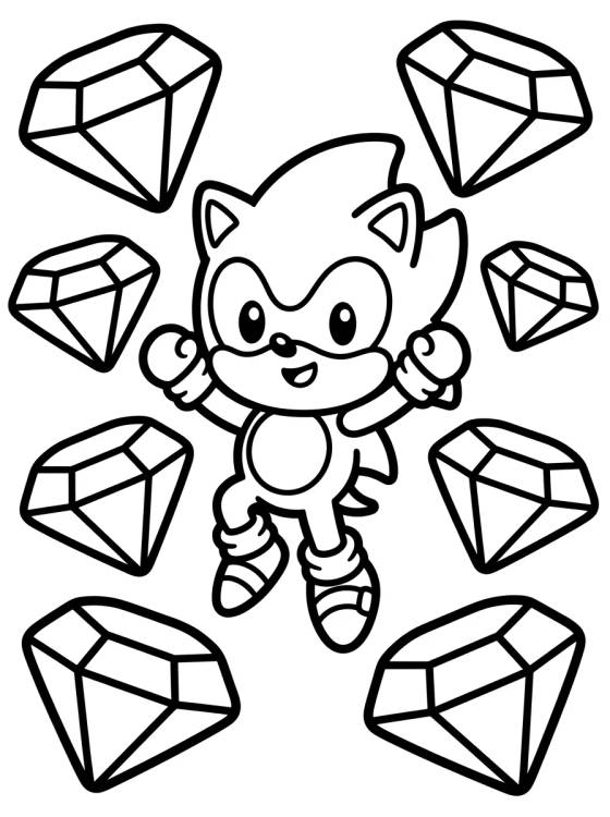 Super Sonic com Esmeraldas do Caos para colorir Desenho de Super Sonic com Esmeraldas do Caos para colorir e imprimir grátis