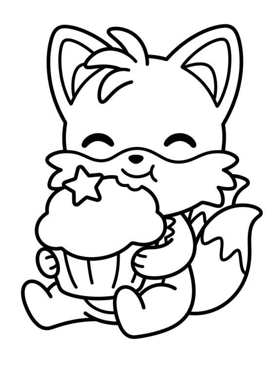 Tails Comendo um Cupcake Fofo para colorir Desenho de Tails Comendo um Cupcake Fofo para colorir e imprimir grátis