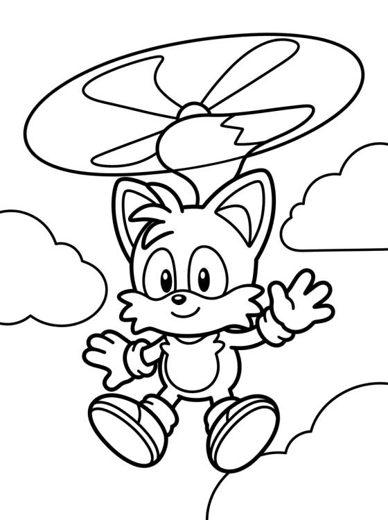 Tails Voando com Duas Caudas para colorir Desenho de Tails Voando com Duas Caudas para colorir e imprimir grátis