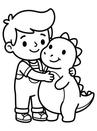 Tito Abraçando o Dinossauro para colorir Desenho de Tito Abraçando o Dinossauro para colorir e imprimir grátis