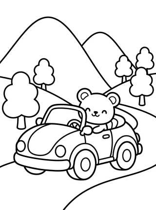 Carro na Estrada com Bichinhos para colorir Desenho de Carro na Estrada com Bichinhos para colorir e imprimir grátis