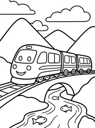 Trem de Passageiros nas Montanhas para colorir Desenho de Trem de Passageiros nas Montanhas para colorir e imprimir grátis