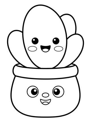 Vaso de Suculenta com Carinha Fofa para colorir Desenho de Vaso de Suculenta com Carinha Fofa para colorir e imprimir grátis