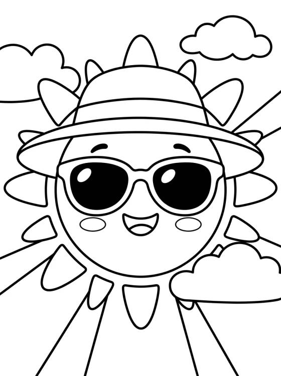 Sol Fofo de Óculos de Sol para colorir Desenho de Sol Fofo de Óculos de Sol para colorir e imprimir grátis
