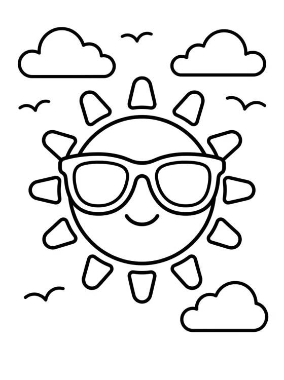 Sol Sorridente com Óculos de Sol para colorir Desenho de Sol Sorridente com Óculos de Sol para colorir e imprimir grátis