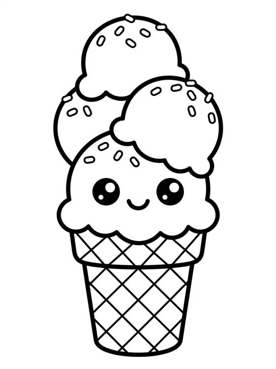 Sorvete Fofo de Casquinha para colorir Desenho de Sorvete Fofo de Casquinha para colorir e imprimir grátis