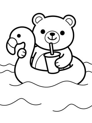 Ursinho de Boia na Piscina para colorir Desenho de Ursinho de Boia na Piscina para colorir e imprimir grátis