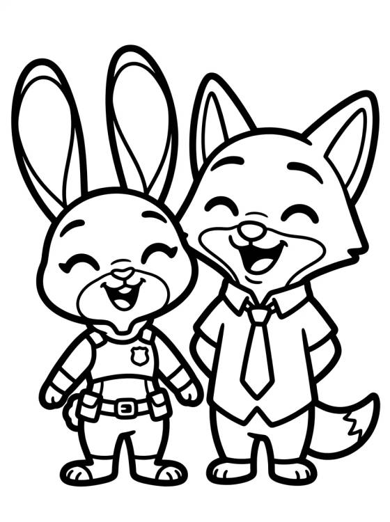 Judy Hopps e Nick Wilde Amigos para colorir Desenho de Judy Hopps e Nick Wilde Amigos para colorir e imprimir grátis